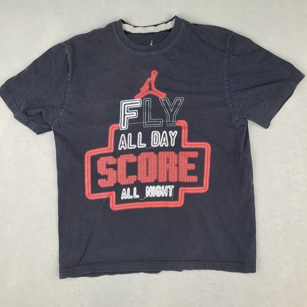 Jumpman Michael Jordan T-Shirt Boys Teen Large Black Fly All Day Score All Night